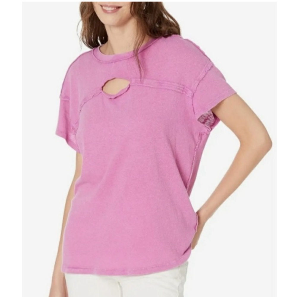 Free People Cut Out Tee Short Sleeve Slub Cotton Women’s T-Shirt Orchid Rain NEW